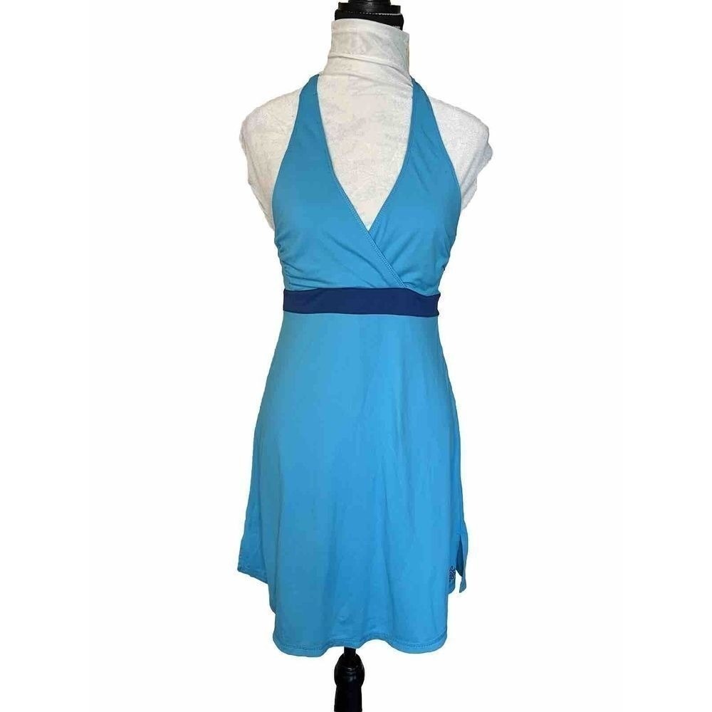 UV SKINZ Halter Swim Dress Cover up Blue Sz Small V-Neck UV Protectant Summer